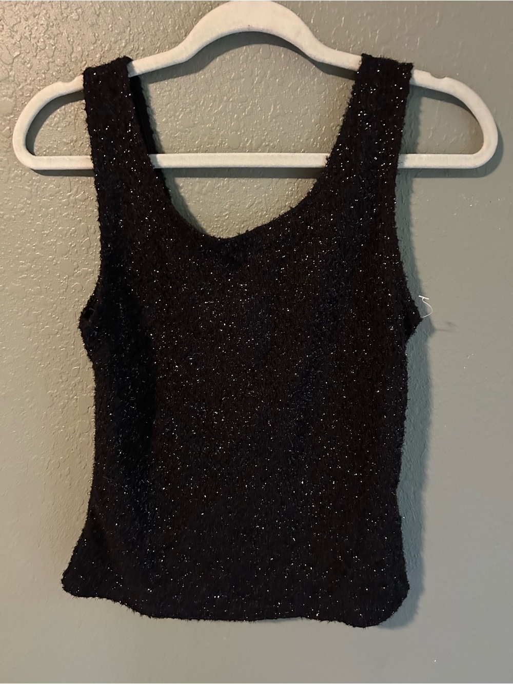 Vintage Cinema Etoile brand  Black tank top with silver glitter, size S #glamour